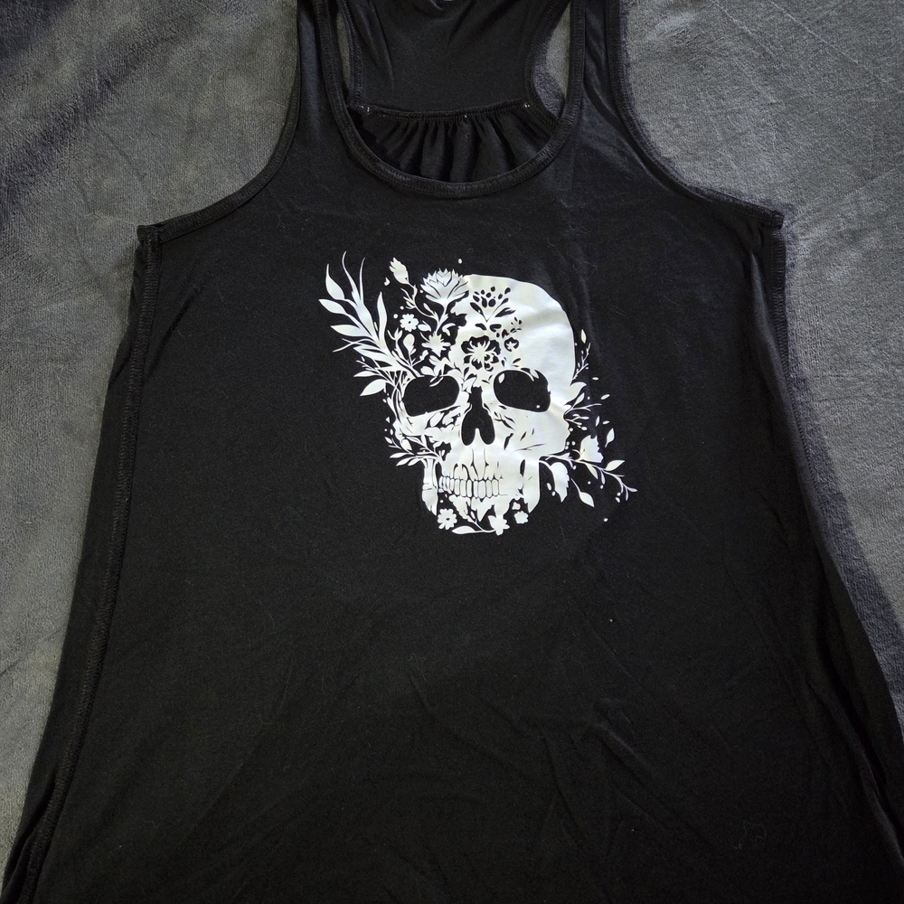 Constantly Varied Gear Black Tank with White Floral Skull Graphic